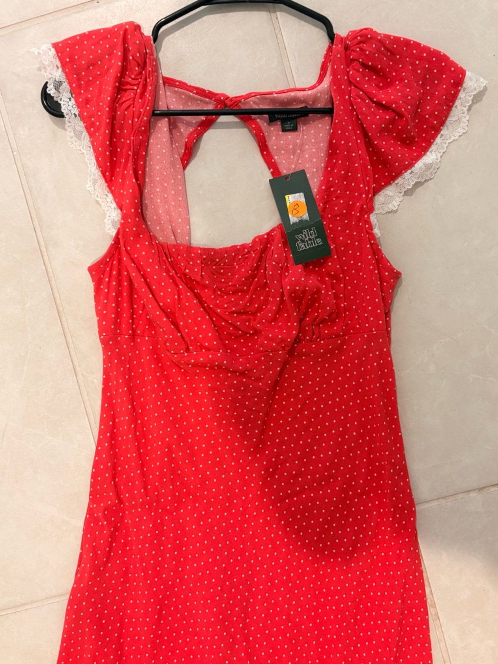 wild fable Red Polka Dot Maxi Dress with Puff Sleeves and Lace Trim